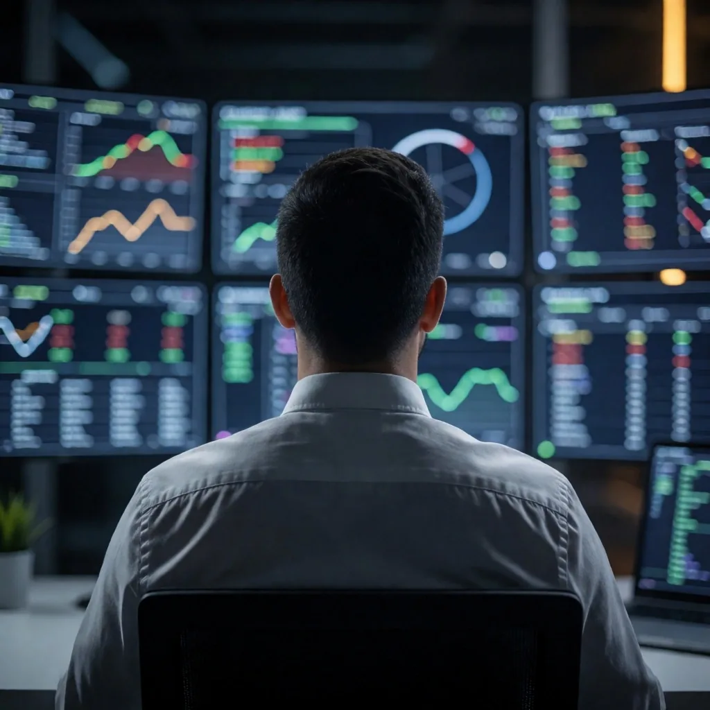 Sala de operaciones de ciberseguridad con monitores y equipos de red