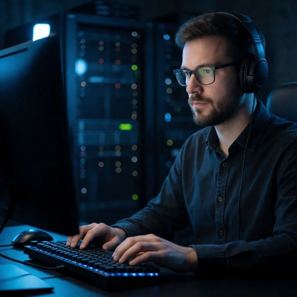 Laboratorio de ciberseguridad iluminado con monitores en Buenos Aires