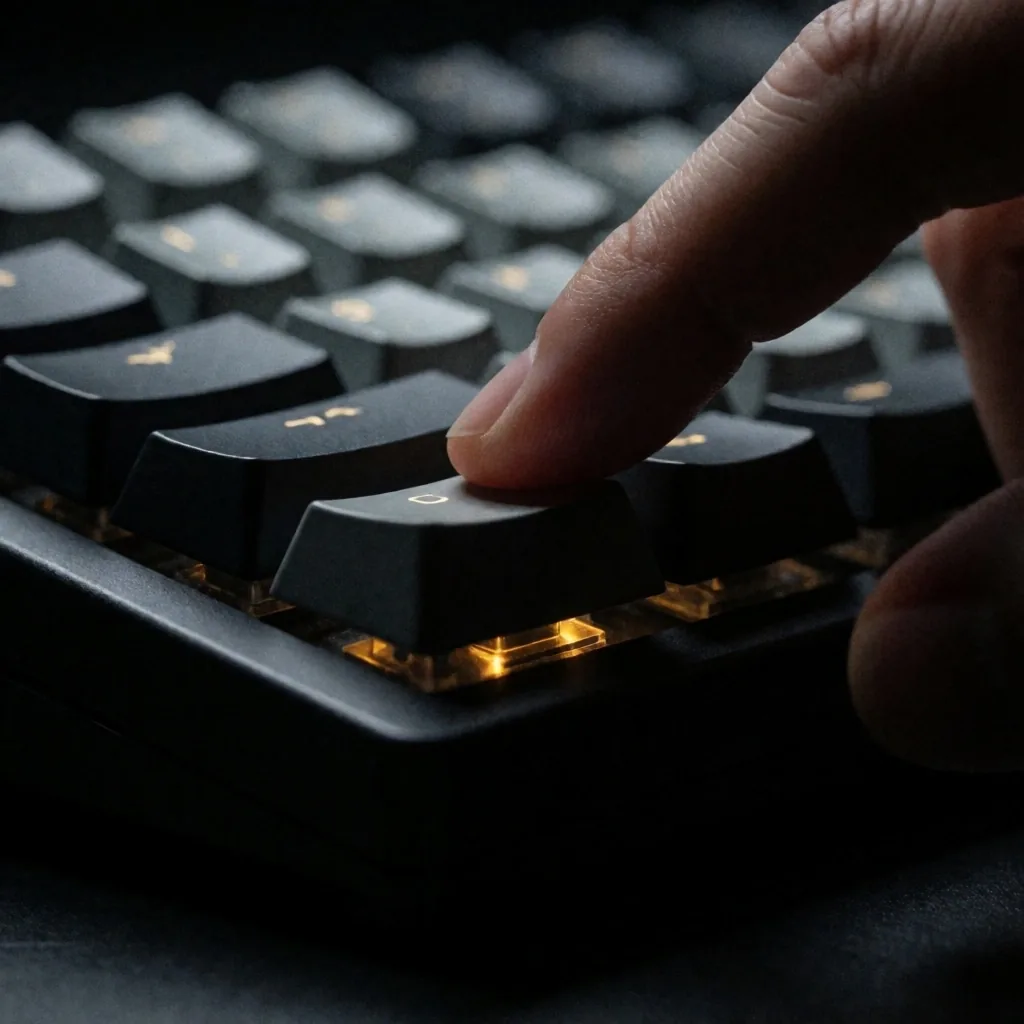 Detalle de teclado mecánico en ambiente de baja iluminación